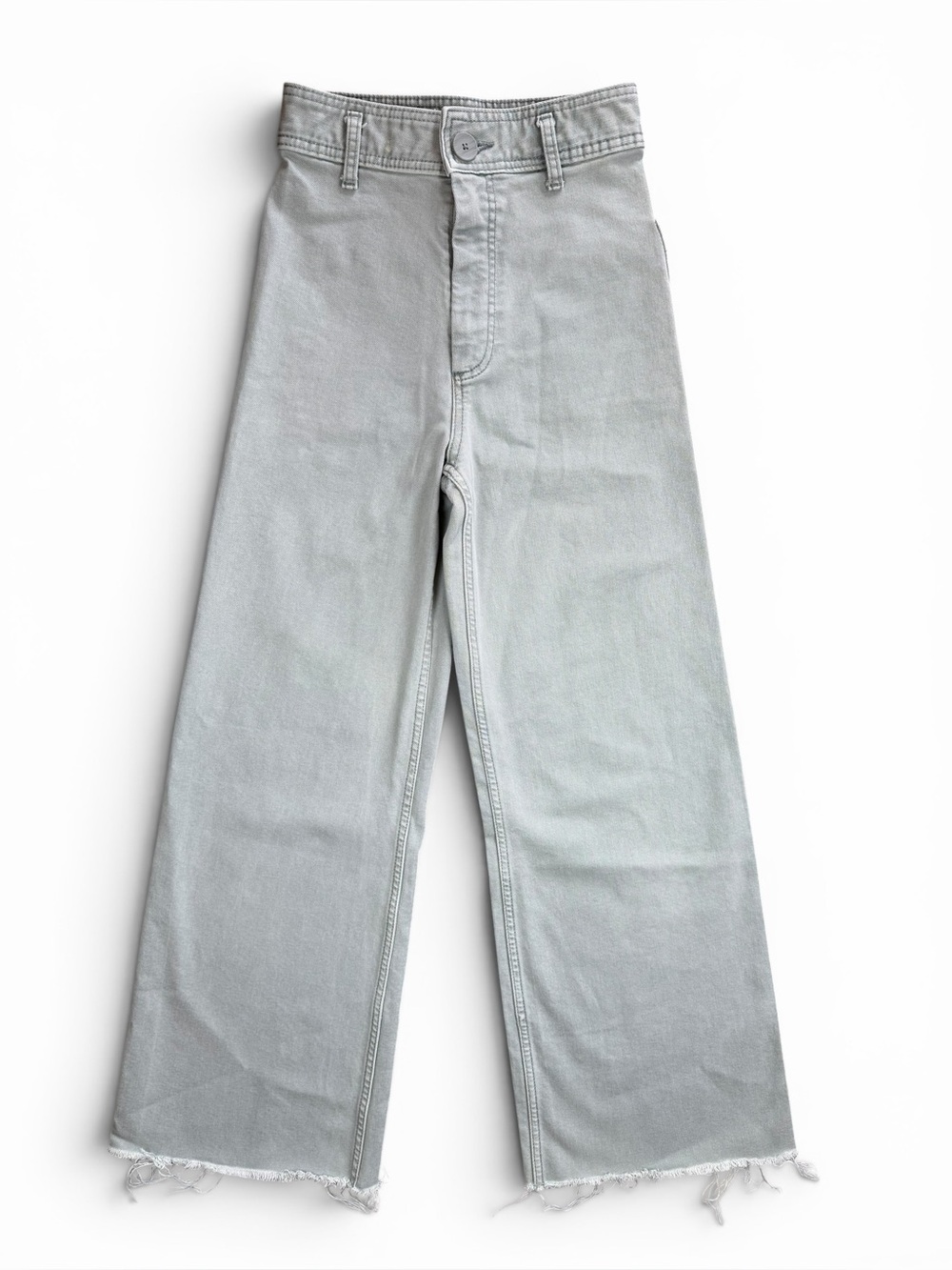 Zara High Rise Wide Leg Raw Hem Jeans Seafoam Size 2